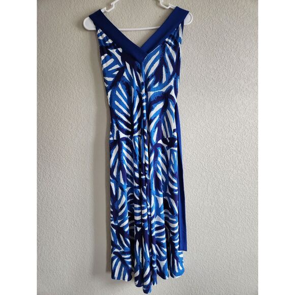 Donna Morgan Womens Sz 4 Midi Dress Blue and White V Neck - Picture 3 of 3